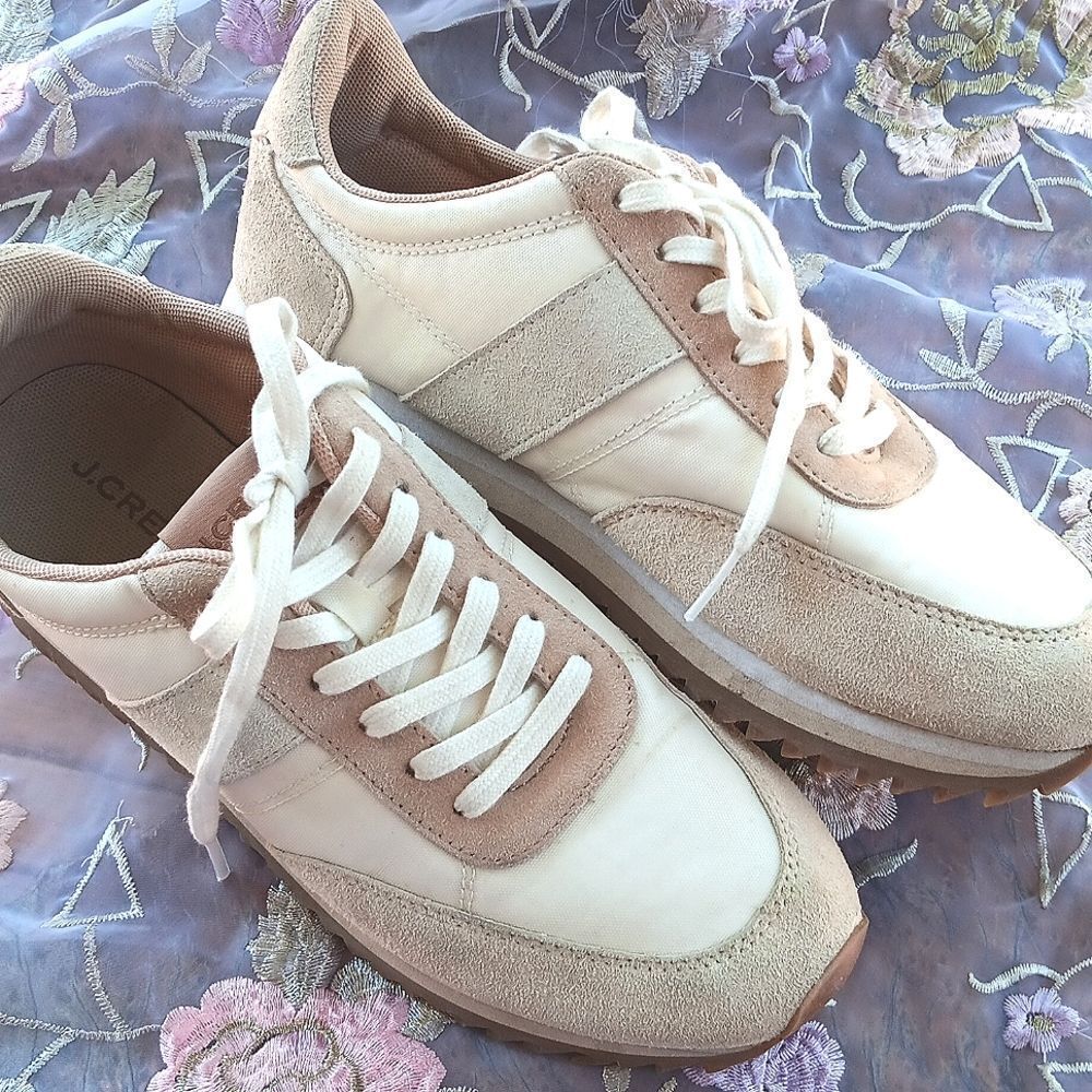 J. Crew Cream and Tan Colorblock Casual Sneakers. Preppy. Outdoor